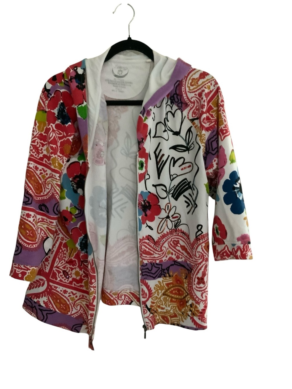 Zenergy Women’s Multicolor Printed Hooded Blazer Jacket. XL